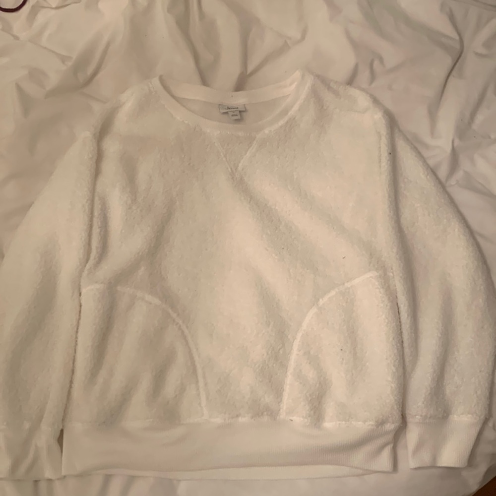 White cozy PJ top with pockets bought from simon’s